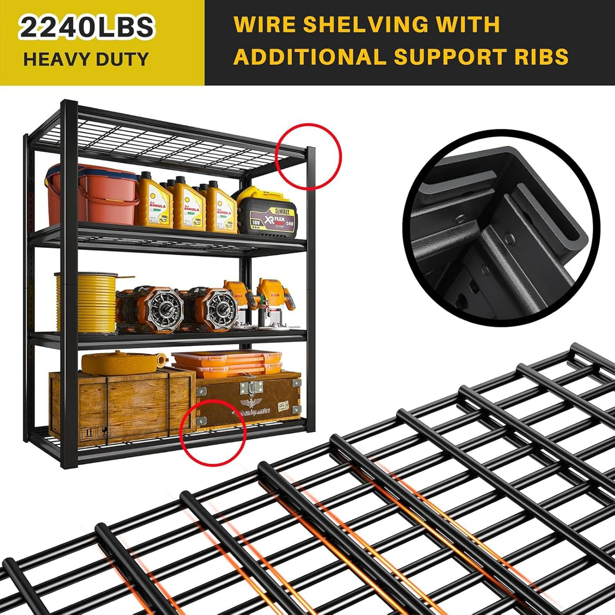 REIBII 40" W Garage Shelving 2240 LBS Storage Shelves Adjustable Metal Shelving Heavy Duty 4 Tier Metal Shelves for Pantry Basement Warehouse 40" W × 19.5" D × 59.5" H