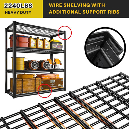 REIBII 40" W Garage Shelving 2240 LBS Storage Shelves Adjustable Metal Shelving Heavy Duty 4 Tier Metal Shelves for Pantry Basement Warehouse 40" W × 19.5" D × 59.5" H