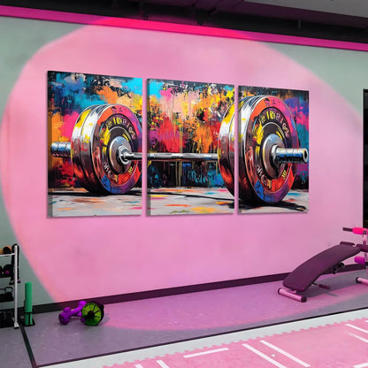 sawjug Gym Barbell Wall Decor, Colorful Graffiti Canvas Wall Art, Gym Motivational Wall Art, Colorful Pictures Wall Decor, Wall Painting for Living Room, Bedroom (12" x 18" x 3 pcs)