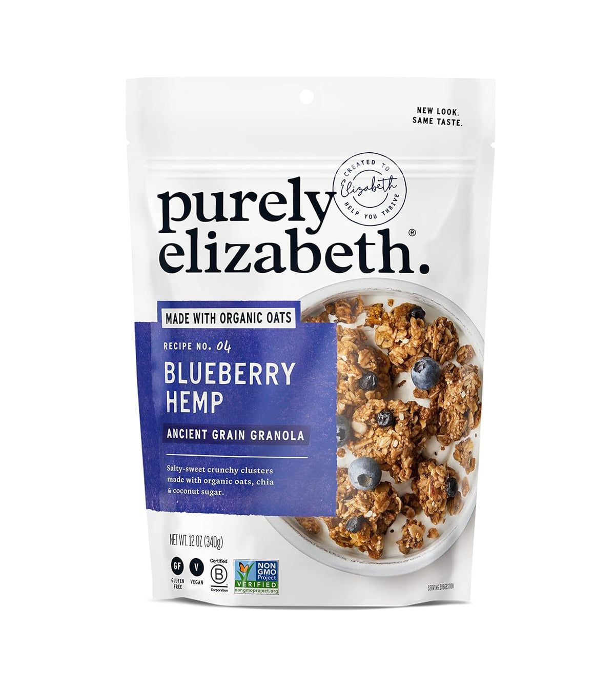 purely elizabeth Ancient Grain Granola Certified Glutenfree Vegan NonGMO Coconut Sugar Delicious Healthy Snack , Blueberry Hemp, 12 Ounce