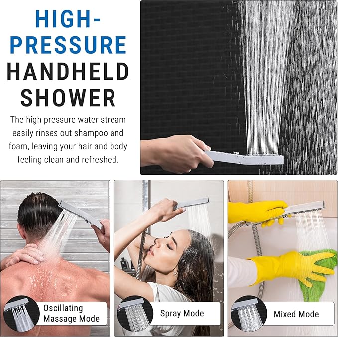 G-Promise All Metal 10 Inch Shower Head with Massage Mode Handheld, Rain Shower Head with Handheld Spray Combo, 3-Way Diverter with Pause Setting, 11 Inch Adjustable Extension Arm (Chrome)
