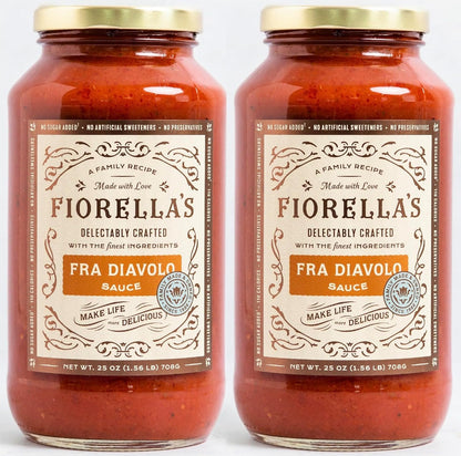 Fiorella's Fra Diavolo, Arrabbiata Sauce - Tomato Sauce Made with Fresh Ingredients - No Sugar Added, No Preservatives Added, No Artificial Sweeteners, Pasta Sauce, 25 Oz (Pack of 2)