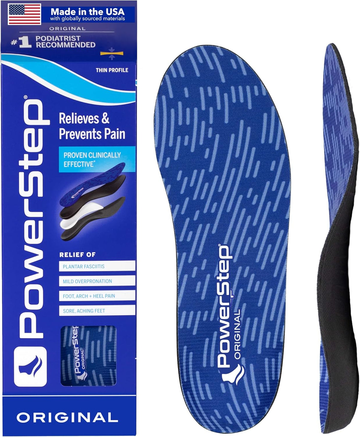 PowerStep Original Insoles - Arch Pain Relief Orthotics for Tight Shoes - Foot Support for Plantar Fasciitis, Mild Pronation, Foot & Arch Pain - Shoe Inserts for All - Made in The USA (M 11-11.5)