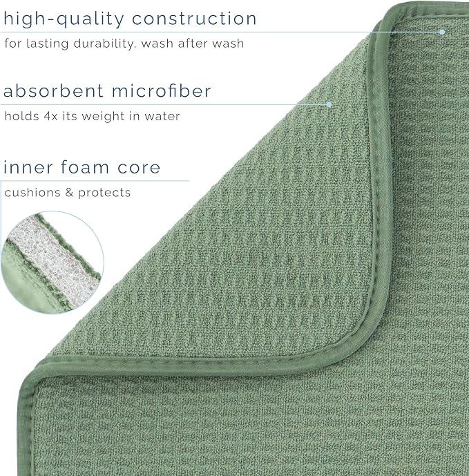 S&T INC. Dish Drying Mat Jumbo, 18” x 30”, Absorbent Microfiber Kitchen Counter Mat, Dish Drying Pad for Dishes, Utensils, Pots and Pans, Jumbo, Sage Green