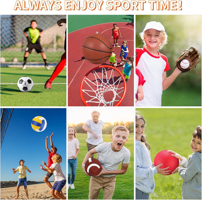 Deekin 12 Pcs Assorted Sport Ball Set Official Size Basketball, Football, Volleyball, Soccer, Baseball, Playground Ball with Bag and Pump Gift for Kid Youth Adult Back to School