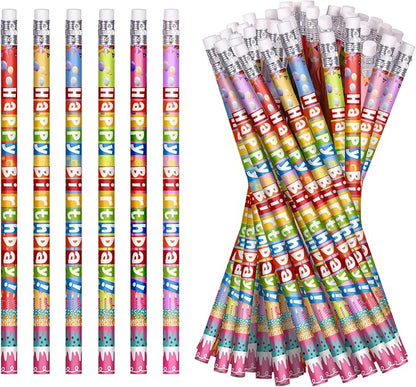 48 Pcs Happy Birthday Pencils Colorful Birthday Pencil for Students Teacher Wooden Pencils with Erasers Birthday Party Supplies, 6 Style(48)