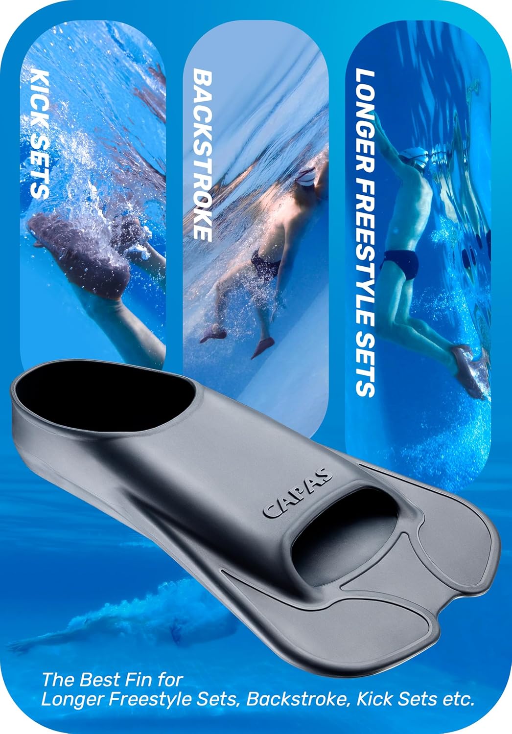 CAPAS Swim Training Fins Comfortable Silicone Lap Swimming Short Blade Floating Flippers with Mesh Bag for Adult Men Women Build Leg Strength