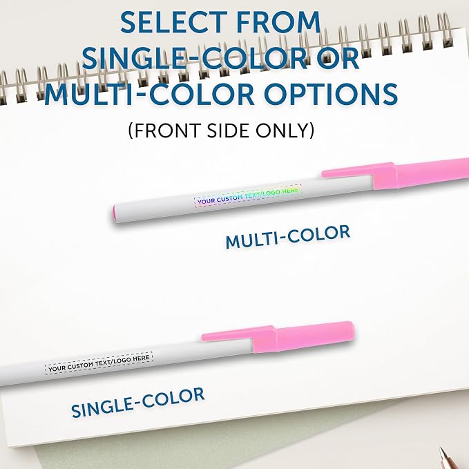 DISCOUNT PROMOS Custom Value Stick Pens Set of 10, Personalized Bulk Pack - Black Ink, Great for Office, School, Business, Tradeshows, Events - Pink