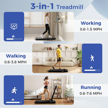 GYMAX Walking Pad Treadmill, 3HP Under Desk Treadmills with 340LBS Capacity, LED Display, Remote & APP Control, 3 in 1 Portable Compact Running Jogging Machine for Home Office Gym Exercise
