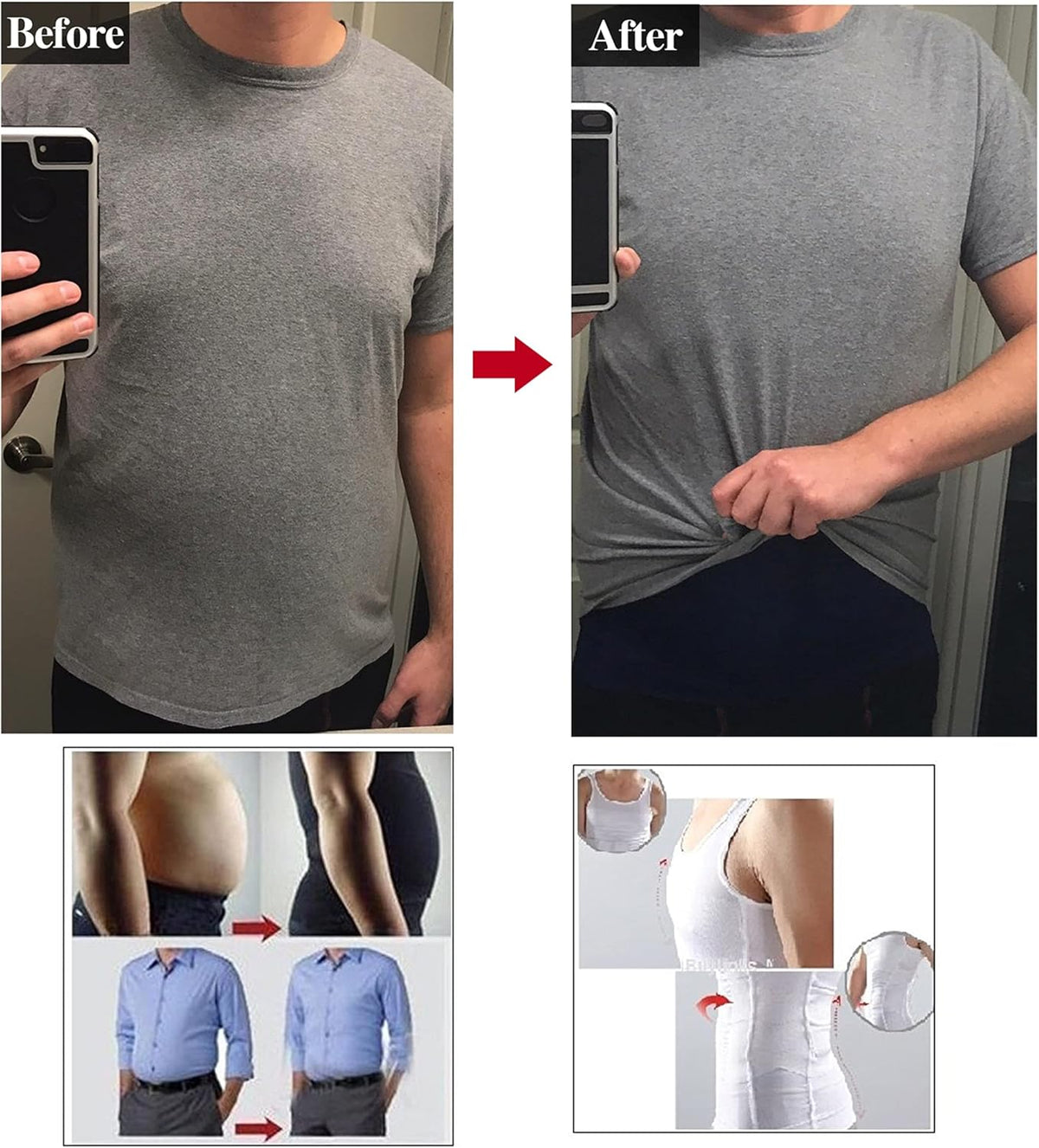 GKVK Mens Slimming Body Shaper Vest Shirt Abs Abdomen Slim