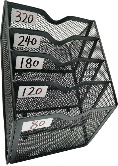 5-Tier Wall Mount All Metal Sandpaper Organizer, Hanging Sandpaper Storage Rack Holder for 5" & 6" Sanding Discs, Woodworking Tool Box Accessories (Black)