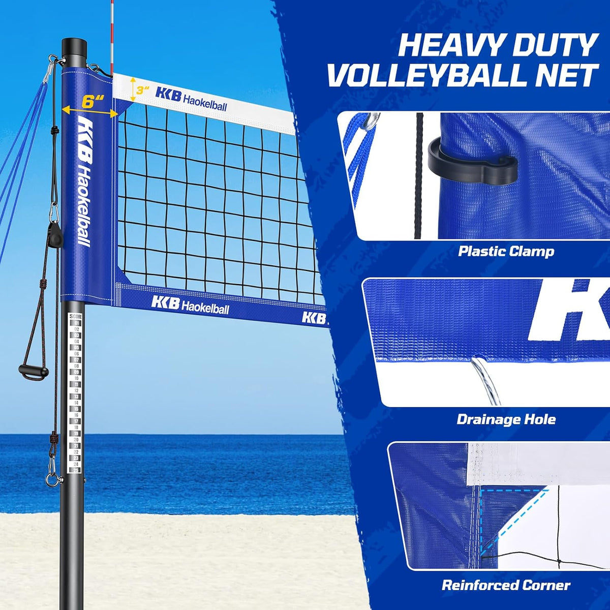 Haokelball Volleyball Net for Backyard Outdoor Portable Volleyball Net Set with Volleyball Antennas, Aluminum Poles, Tension Adjuster and Volleyball