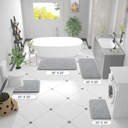 OLANLY Large Bathroom Rugs 50x30, Extra Soft Absorbent Chenille Bath Rugs, Rubber Backing Quick Dry, Machine Washable Bath Mats for Bathroom Floor, Tub and Shower, Home Decor Accessories, Light Grey