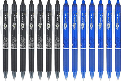 Pilot, FriXion Clicker Erasable Gel Pens, Fine Point 0.7 mm, Pack of 14, Black & Blue