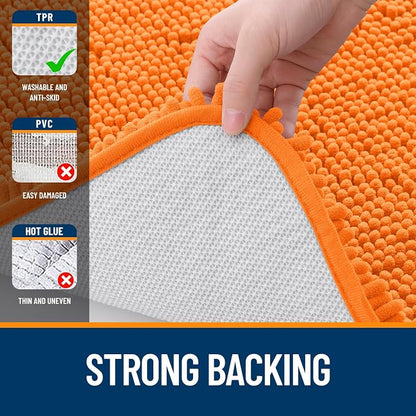 OLANLY Large Bathroom Rugs 47x32, Extra Soft Absorbent Chenille Bath Rugs, Rubber Backing Quick Dry, Machine Washable Bath Mats for Bathroom Floor, Tub and Shower, Home Decor Accessories, Orange