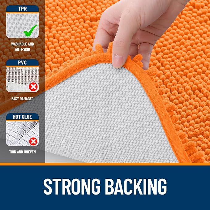 OLANLY Large Bathroom Rugs 40x32, Extra Soft Absorbent Chenille Bath Rugs, Rubber Backing Quick Dry, Machine Washable Bath Mats for Bathroom Floor, Tub and Shower, Home Decor Accessories, Orange