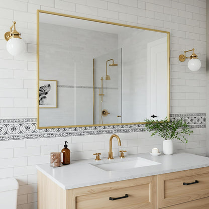 27x40 Inch Brass Bathroom Mirror for Wall, Aluminum Frame Rectangle Rectangular Vanity Mirror, Modern Large for Bedroom, Living Room, Horizontal or Vertical