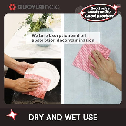 Disposable Cleaning Cloths Reusable Dsih Cloths for Kitchen Disposable Dish Rag Dry Fast 11.8x11.8 inch Pack of 100, Red