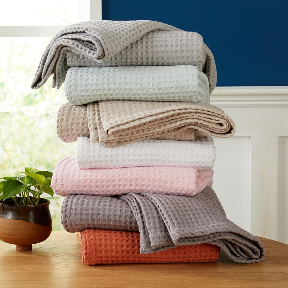 100% Cotton Waffle Weave Bed Blanket | Soft, Breathable, and Lightweight Blanket for All-Season | Perfect for Layering | Brielle Collection (Full/Queen, White)