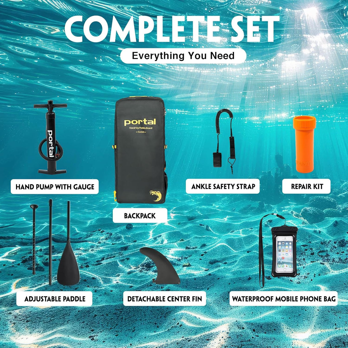 PORTAL SUP Inflatable Paddle Board for Adults 10'6'' Stand Up Paddleboard,Non-Slip Deck Blow up Paddle Boards with Adjustable Paddle, Carry Bag, and Repair Kit