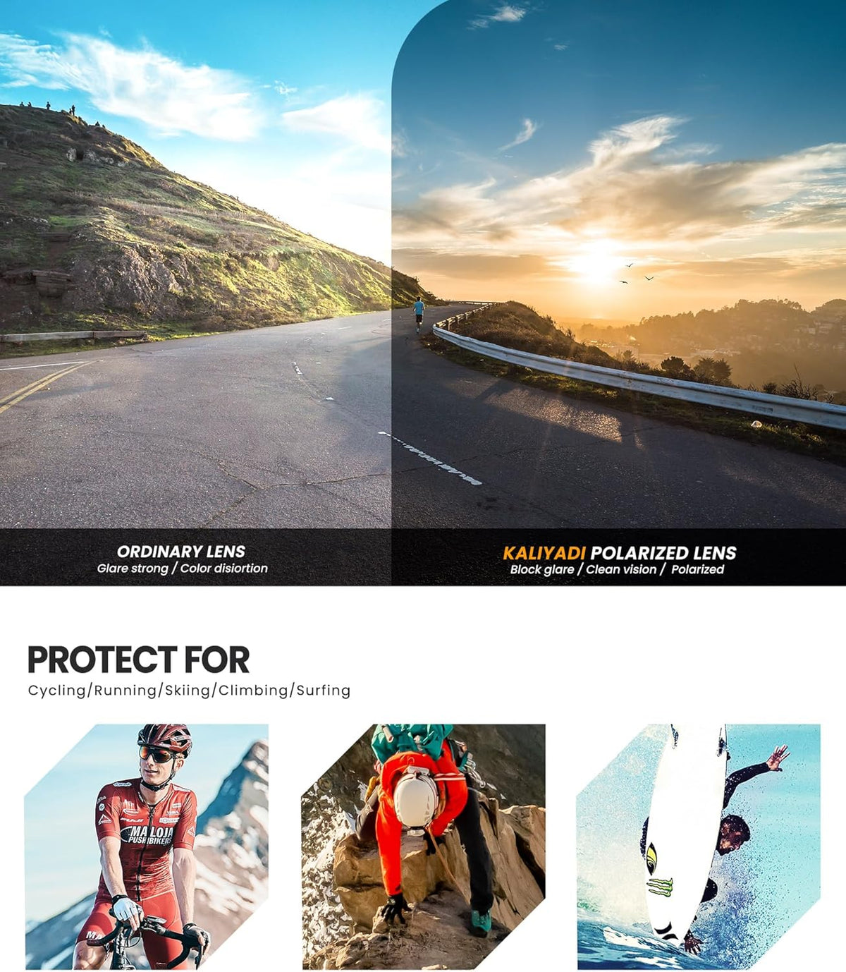 KALIYADI Polarized Sunglasses for Men, Sports Sun Glasses for Driving Cycling Fishing with UV protection