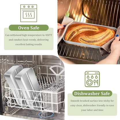 TeamFar Loaf Pan, 12 x 5 Inch Stainless Steel Loaf Pans for Baking Bread, 3 Pack Large Bread Loaf Baking Pan for Homemade Bread, Meatloaf, Cake, Brownies, Non-Toxic, Heavy-duty, Oven & Dishwasher Safe
