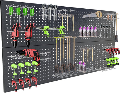 4 Pack Metal Pegboard Panels 24" x 12" Black Heavy Duty Steel Pegboard Wall Organizer, Garage Utility Tools Pegboard Storage System for Workbench, Shop, Shed Modular Peg Board Organizer Board Kit