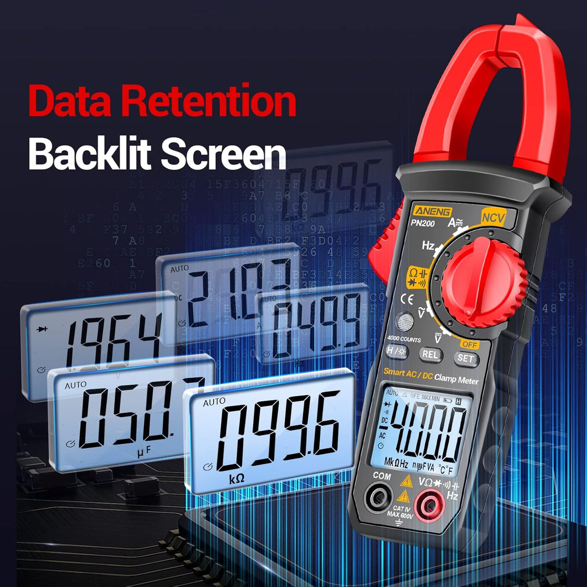 ANENG Digital Clamp Meter Multimeter Tester with AC/DC Current,Voltage, NCV Amp Ohm Volt 4000 Counts Meter Measures Capacitance, Resistance, Diodes, Continuity Frequency Backlight Electrican Tools