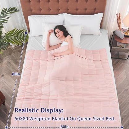 yescool Weighted Blanket for Adults (12 lbs, 60" x 80", Pink) Cooling Heavy Blanket for Sleeping Perfect for 110-130 lbs, Queen Size Breathable Blanket with Premium Glass Bead, Machine Washable
