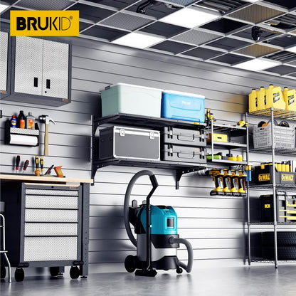 2 Tier 1.3x3ft Garage Shelving Wall Mounted, 400 lbs Load Capacity,15.6x36inch per Shelf Height Cassette Adjustable Floating Shelves(Black)