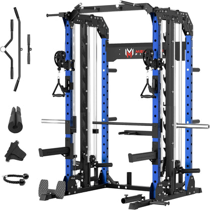 Smith Machine Home Gym with Aluminum Pulley Set- 2000lbs Capacity All-in-One Power Rack with Cable Crossover, Pull-Up Bar & Dip Station, Includes 18 Attachments, P107 Anvil