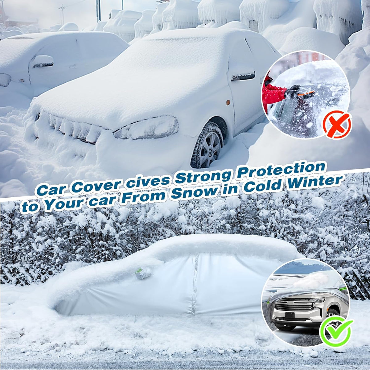 TUCAREST 6-Layers Premium Full Car Cover Hard Shell Zipper Design Waterproof All Weather Weatherproof UV Sun Protection Snow Dust Storm Resistant Outdoor with Straps (Fit for SUV/MPV 181"- 190")