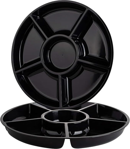 Plasticpro 6 Sectional Round Plastic Serving Tray/Platter (2, Black)