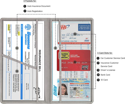 TOURSUIT Car Registration and Insurance Card Holder, Vehicle License Document Glove Box Compartment Organizer, Interior Car Accessories for Women Men Teens (Grey)