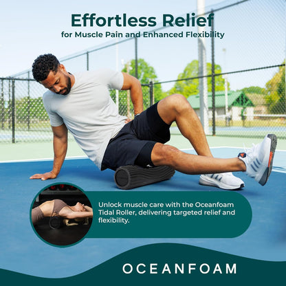 Oceanfoam Tidal Roller - Black - Muscle Massage Foam Roller for Back Pain & Stretching - Firm and Ergonomic Wide Wave Textured - Yoga, Athletics, & Wellness - Full Size, 20" x 5"