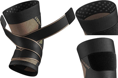 NEENCA Copper Knee Brace with Straps for Women/Men, Knee Compression Sleeve for Knee Pain, Arthritis, ACL, Meniscus Tear, Joint Pain Relief. Knee Support for Running, Workout, Weightlifting - Single
