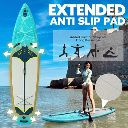 Inflatable Paddle Board,Stand Up Paddle Board Set, Extra Wide SUP Board with Removable Fin, Floating Paddle, Hand Pump, Waterproof Phone Pouch,Traveling Board