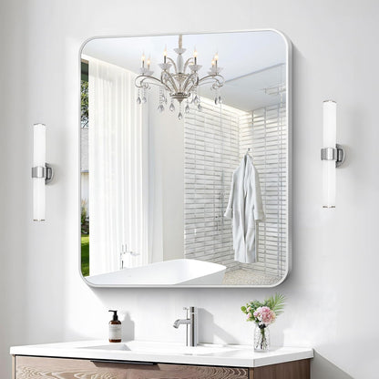 Silver Bathroom Mirror,30x36 inch Wall Mirror for Bathroom Wall Mounted,Rectangle Mirror for Bathroom Over Sink,Modern Frame Round Corner for Living Room,Bedroom Entryway,Horizontal/Vertical