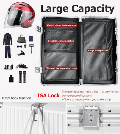 feilario 29in Super Large Captain Aluminum Frame Hardside Spinner Wheels Luggage, Removable Wheels Zipperless Checked Suitcase with Cup Holder/Phone Holder