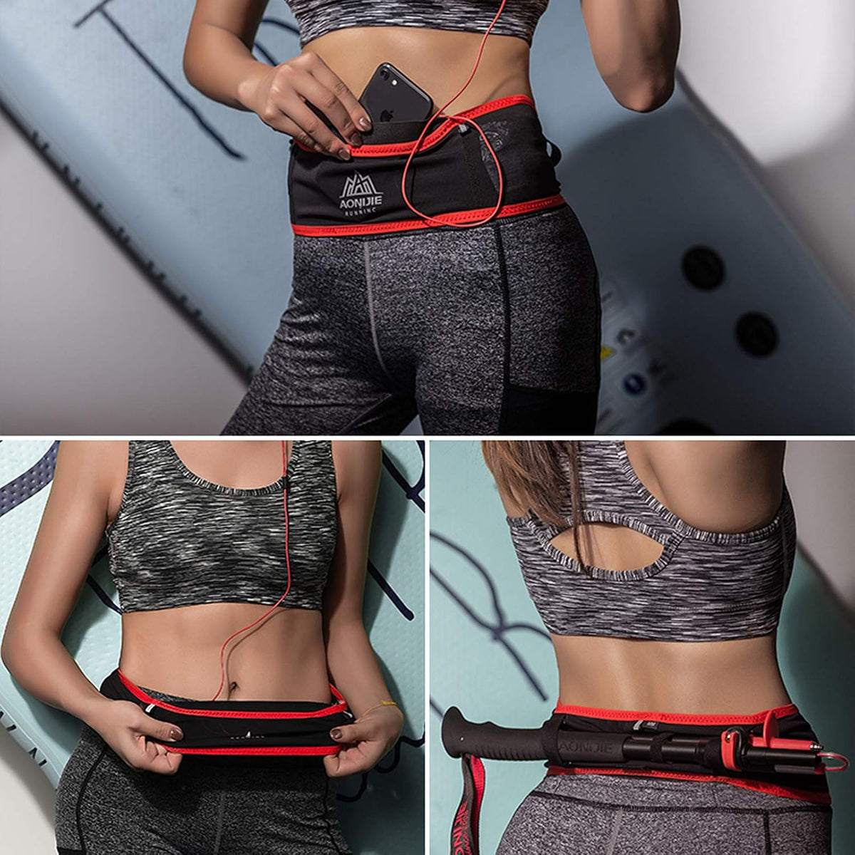 AONIJIE Hydration Belt Running Fanny Pack, with 250ml Soft Water Bottle Flask Phone Holder for Trailing Running Climbing Jogging Cycling Workout Fitness 3 Colors (Red, S/M)