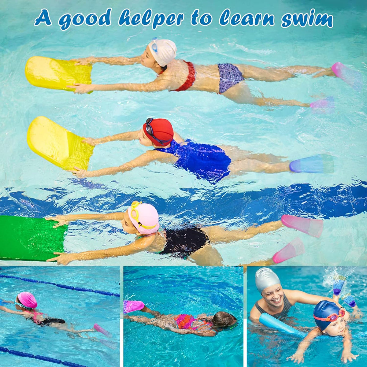 Gintenco Swim Fins, Kids Swim Training Fins for Lap Swimming, Travel Size Flippers with Mesh Bag, Silicone Swimming Fins for Kids Teens Adults Women Men
