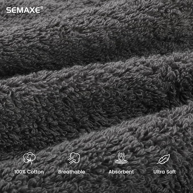 SEMAXE 6-Pack Gray Hand Towels - 27"x16" 100% Cotton Bathroom Towels with Hanging Loops, Oeko-Tex Certified, Soft & Absorbent, Gift-Ready Packaging
