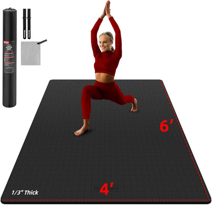 Extra Large Yoga Mat - 72"x35", 72"x48", 78"x57" - Wide TPE Exercise Mat for Home, Stretching, Couples & Family Workouts - 6-12mm Thick, Non-Slip & Waterproof - with Carry Bag and Straps
