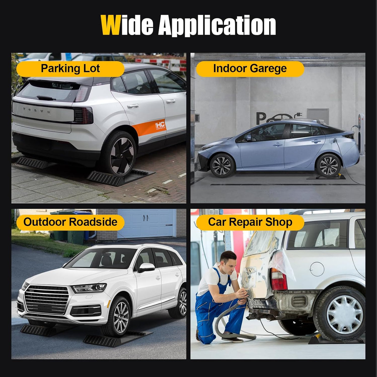 Rubber Garage Parking Mat 17.6 * 23.6 * 2.8" Heavy Duty Wheel Stoppers Anti-Slip Black Parking Aids Automotive Wheel Stabilizer 2 Packs
