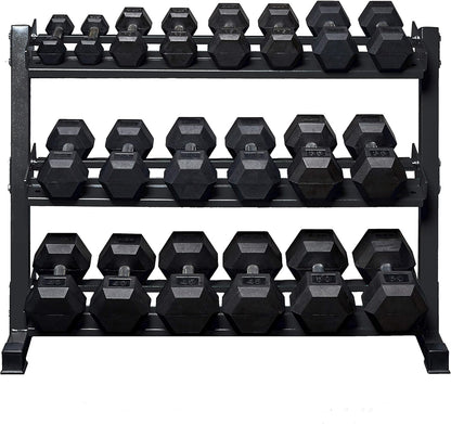 REP Fitness Rubber Hex Dumbbell Set, Adjustable Weight Pairs, Home Gym Equipment, Strength Training For Men Women, Black Coated Grips, Workout Rack Storage Optional, Heavy Lb Free Weights