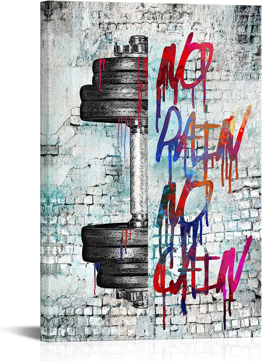 iHAPPYWALL Vintage Inspirational Fitness Quotes Wall Art No Pain No Gain Dumbbells Gym Sport Picture for Home Bodybuilding Room Bedroom Decor Ready to Hang 24x36inch (Grey)