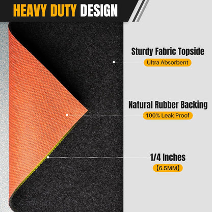 Heavy Duty Oil Spill Mat, Garage Floor Mat for Under Car, 64" X 32", Waterproof, 1/4" Rubber Backing Protects Floor, Reusable, Absorbs All Types of Spills, Oil Absorbent Pads (Black, 64" x 32")