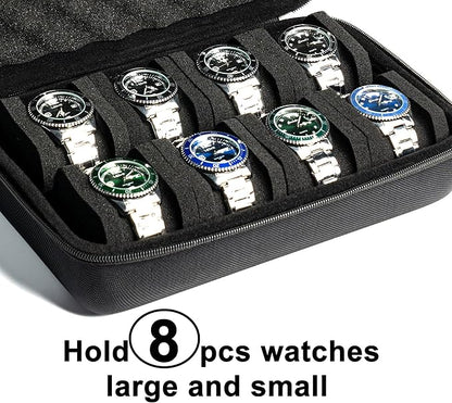 8 slots Watch Case, hard watch storage case, hard watch box, padded case for watch display and organization
