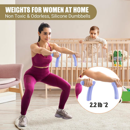 Pilates Ring Set, Pilates Essential Kit with Pilates Ring and Ball, 2.2lb *2 Ergonomic 7-Shaped Dumbbells, Portable Bag & Training Poster, at Home Workouts Pilates Sets for Women