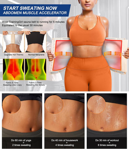 TrainingGirl Waist Trainer for Women Lower Belly Waist Trimmer Corset Tummy Wrap Workout Sweat Belt Band Sports Sauna Suit